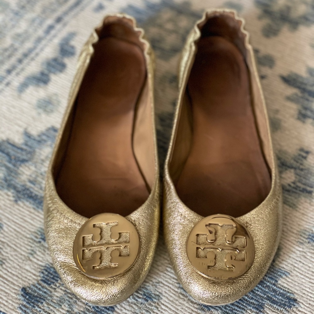 Tory Burch gold flats
